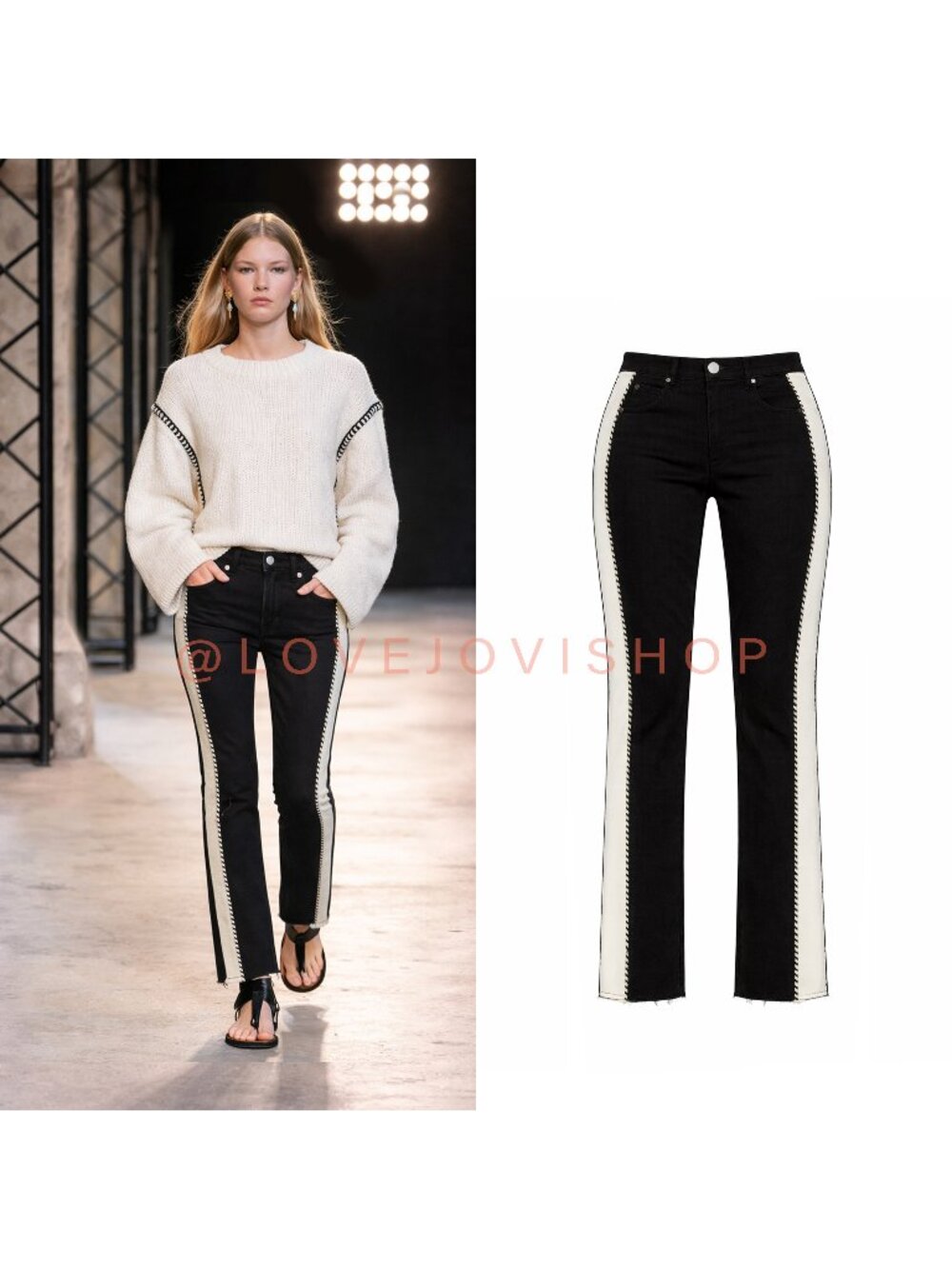 Runway | Isabel Marant Slim Black Jeans | Cream Tuxedo Stripe | Whipstitch | 10